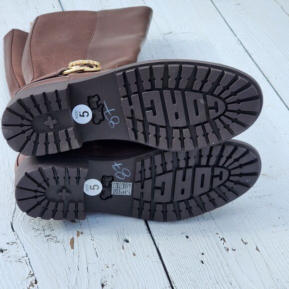 Coach Women's Walnut Farrah Leather Riding Boots Sz 5 Eu 35.5 - Picture 7 of 13